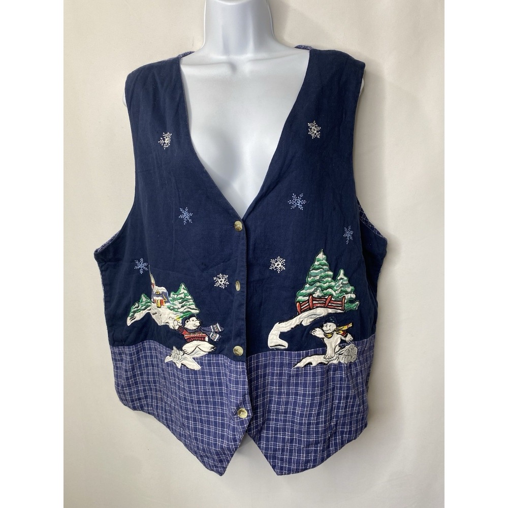 VJ Women Christmas Vest Size 20W‎ Ice Skating Polar Bears Winter Novelty Kitschy